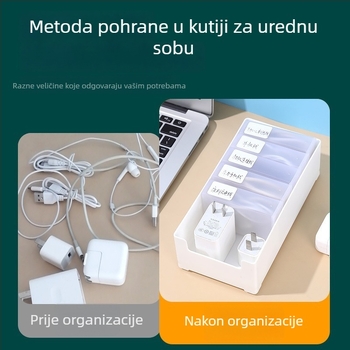 Kutija za organizaciju kablova s pretincima za kabelske žice, punjače i slušalice