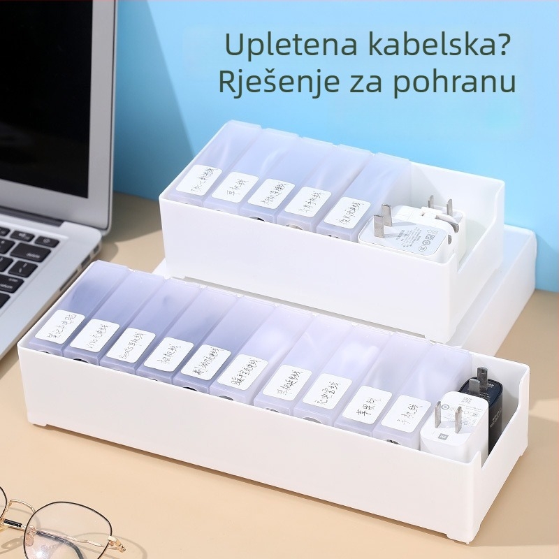 Kutija za organizaciju kablova s pretincima za kabelske žice, punjače i slušalice