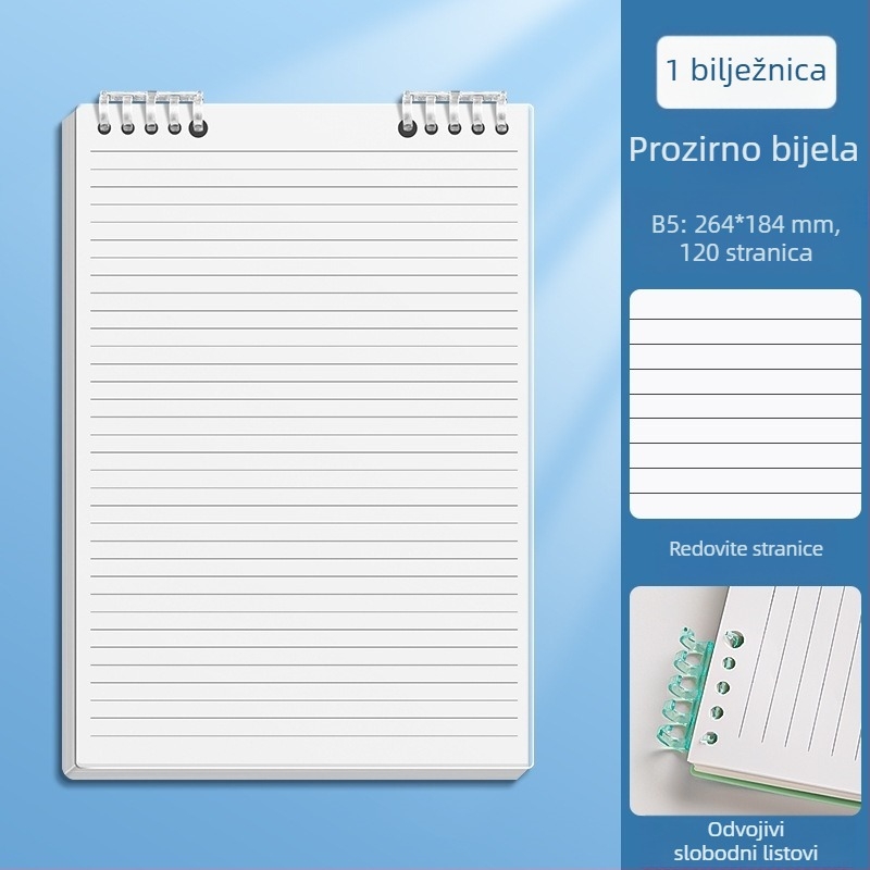 Debeli spiralni bilježnica za pripremu magistarskog ispita, A5 s horizontalnim crtama, A4 rastavljive stranice