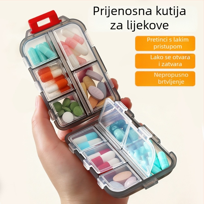Prijenosni tjednični organizator lijekova s tri dnevne doze i pretinacima, s poklopcem