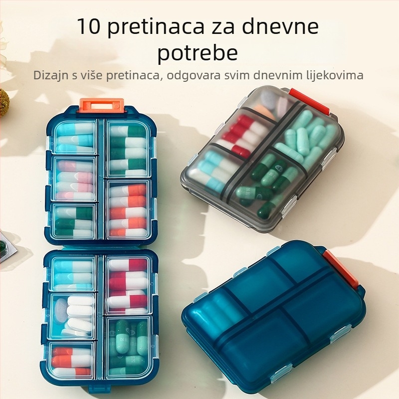Prijenosni tjednični organizator lijekova s tri dnevne doze i pretinacima, s poklopcem