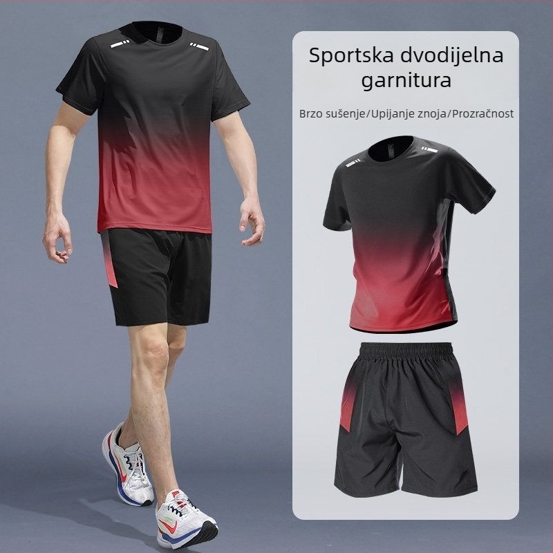 Muški ljetni sportski komplet za trčanje – kratka majica i šorcevi, brzo sušeći materijal, za badminton i trening