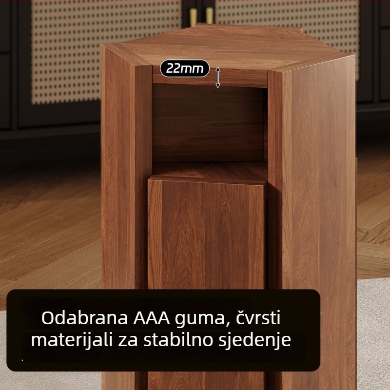 Drveni visoki stolac, stohirajući za blagovanje, set s okruglim tabureom i bočnim stolićem