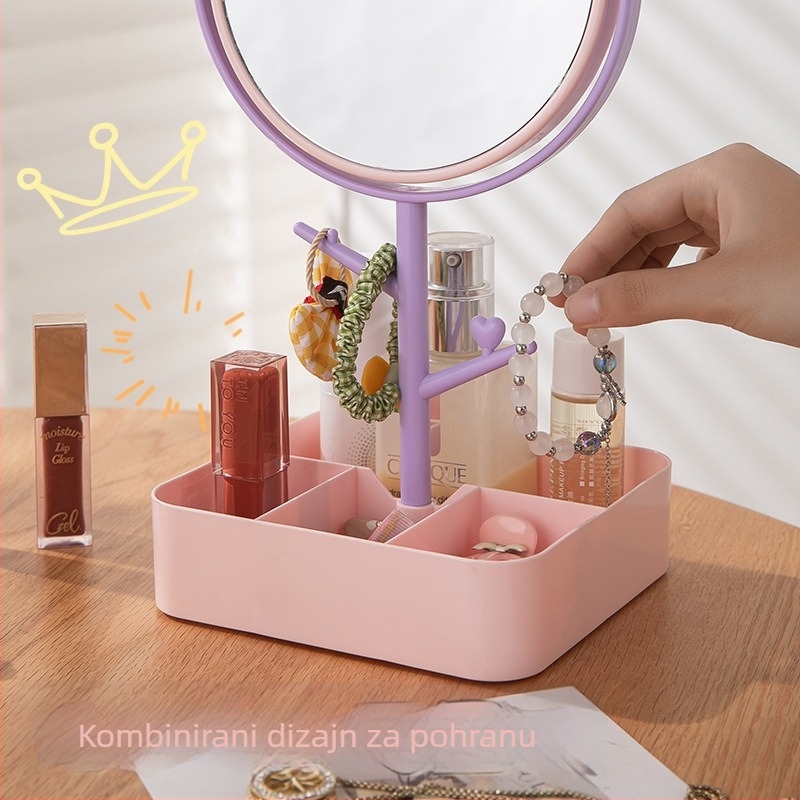 Ogledalo za šminku s kutijom za pohranu, stolno integrirano ogledalo za šminkanje, crtić dizajn, visoka definicija