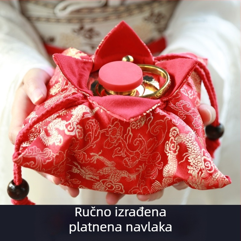 Torba za toplu vodu od čistog bakra s ručno izrađenim platnenim kućištem s otiskom, slatka držač za zagrijavanje ruke, dodatak u starinskom stilu Hanfu