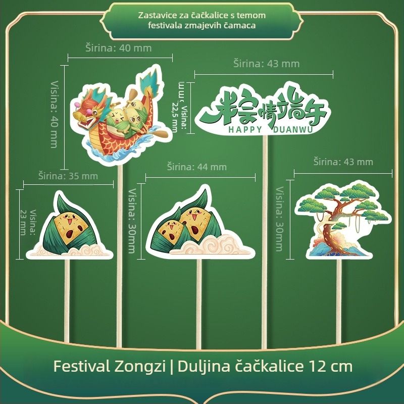 Dekorativne bambus štapiće za Festival zmajevih brodova – DIY set sa simpatičnim karikaturama naljepnica, malim zastavama i voćnim štapićima