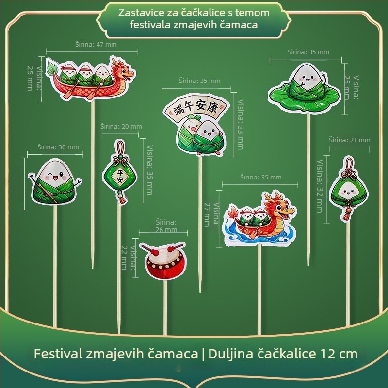 Dekorativne bambus štapiće za Festival zmajevih brodova – DIY set sa simpatičnim karikaturama naljepnica, malim zastavama i voćnim štapićima