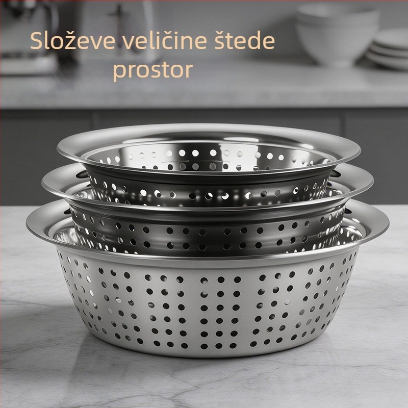 Košarica za odceđivanje od nehrđajućeg čelika za voće i povrće, kuhinja, višenamjenski, debela posuda za pranje i filtriranje vode