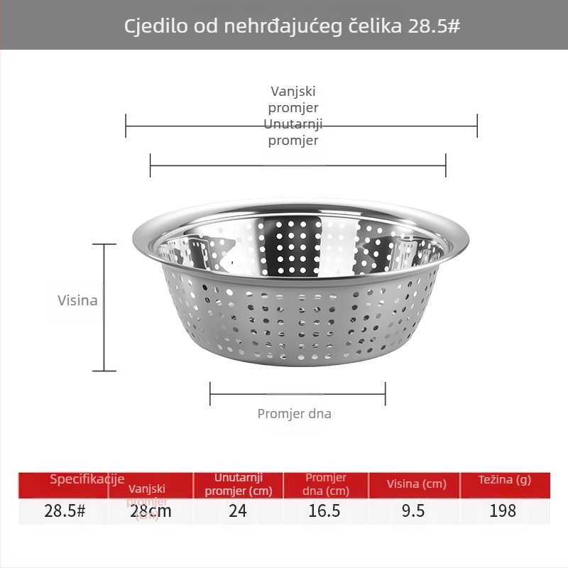 Košarica za odceđivanje od nehrđajućeg čelika za voće i povrće, kuhinja, višenamjenski, debela posuda za pranje i filtriranje vode