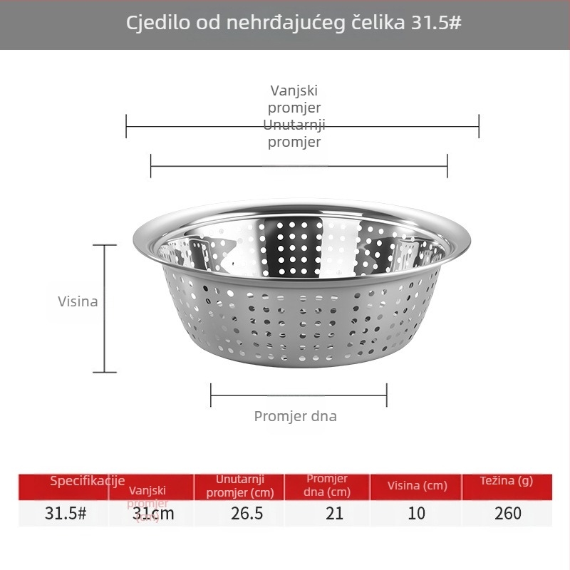 Košarica za odceđivanje od nehrđajućeg čelika za voće i povrće, kuhinja, višenamjenski, debela posuda za pranje i filtriranje vode