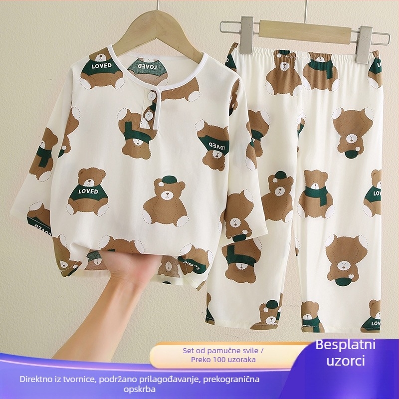 Dječji ljetni set pidžama od pamuk-saten, unisex, otisci crtića