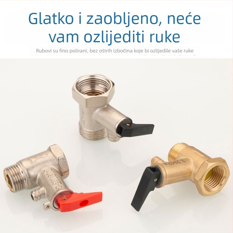 Bakreni set sigurnosnih ventila za kućne električne bojlere: ventili za smanjenje tlaka, ventili za oslobađanje tlaka i provjerni ventil (4/6 priključaka)
