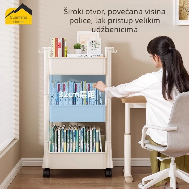 Pokretna šesteroetažna polica za školske torbe i knjige, kompaktna knjižnička polica ispod stola