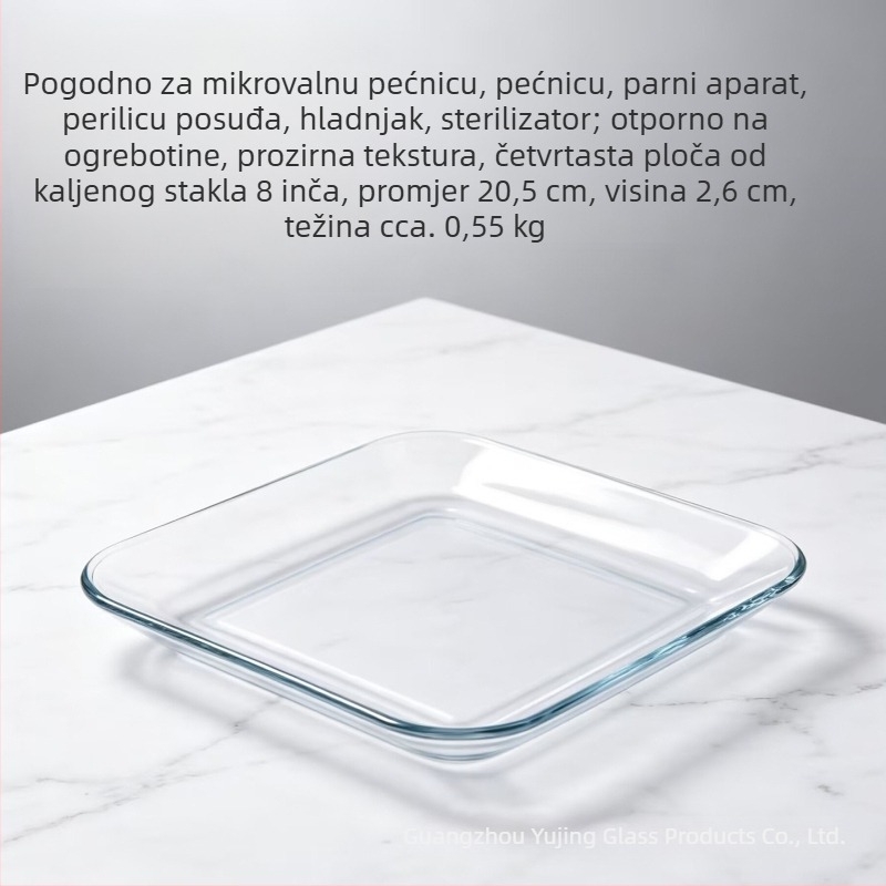 Jingyu otporno na toplinu kaljeno staklo, okrugla pladnja, prozirno posuđe za mikrovalnu