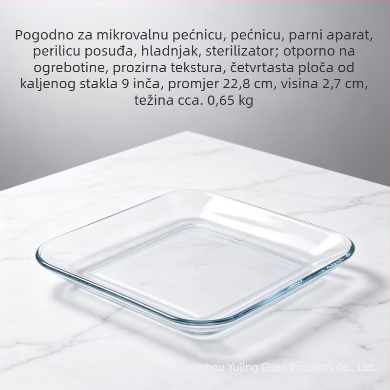 Jingyu otporno na toplinu kaljeno staklo, okrugla pladnja, prozirno posuđe za mikrovalnu