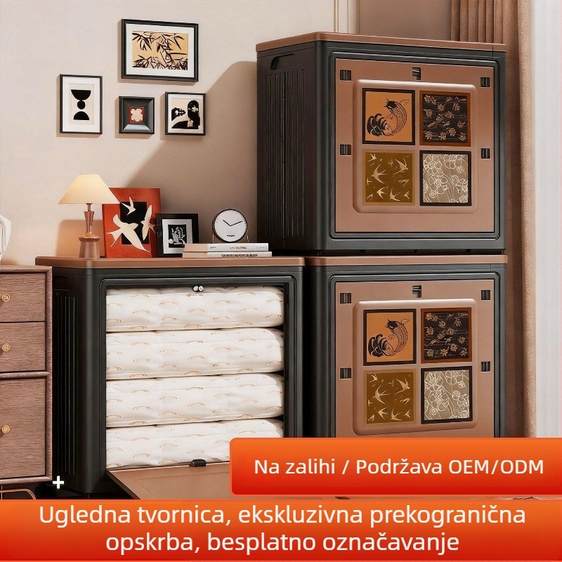 Kutija za odlaganje odjeće s poklopcem i dvostrukim vratima, kotači, velika kapaciteta (90-100 L)