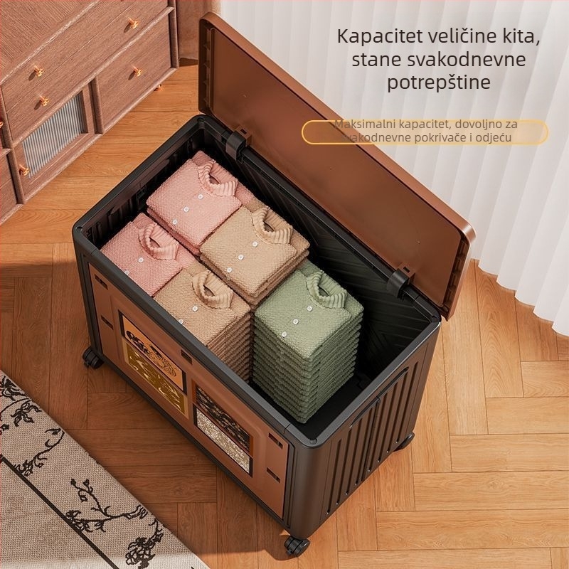 Kutija za odlaganje odjeće s poklopcem i dvostrukim vratima, kotači, velika kapaciteta (90-100 L)