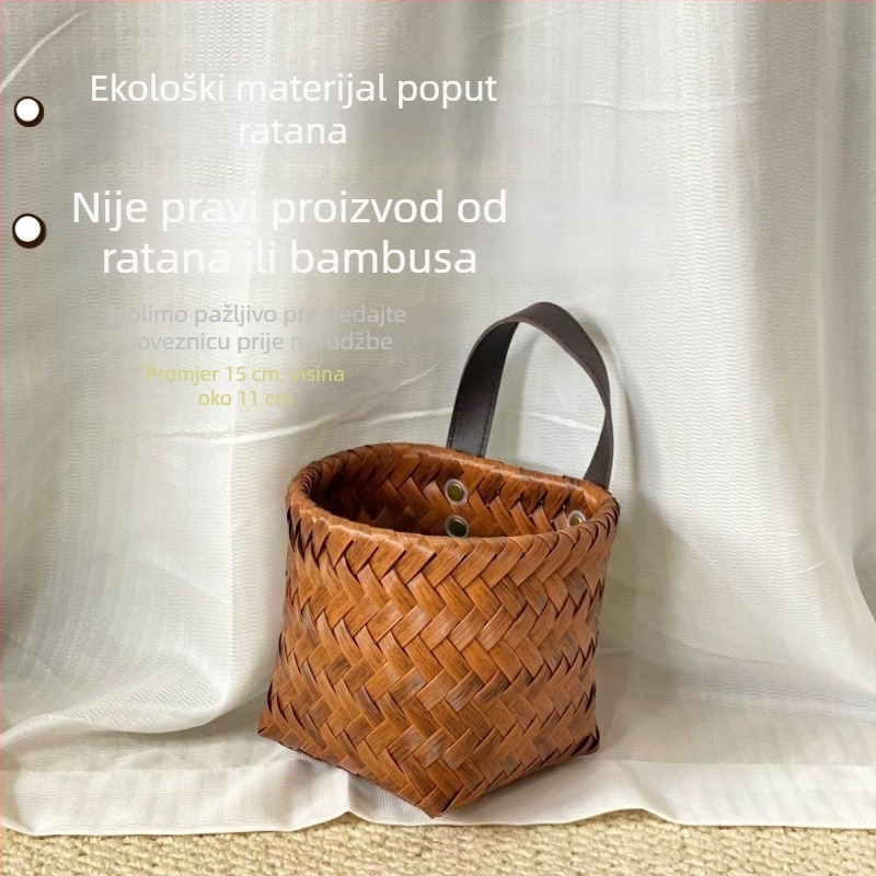 Zidna viseća košarica od imitacije ratana, mala za luk, đumbir i češnjak; minimalistički ručni rad, američki stil.