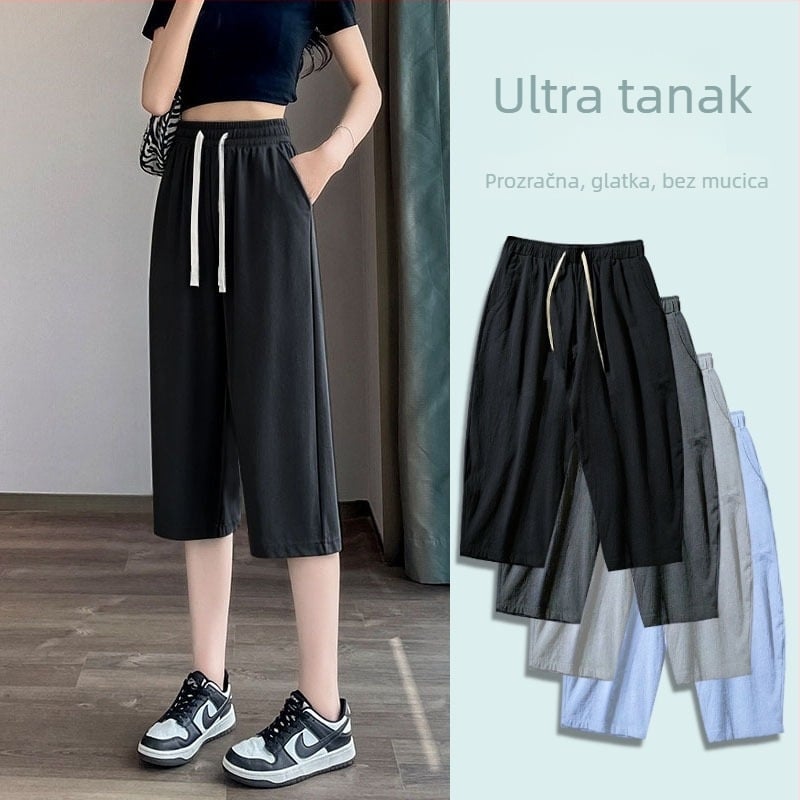 Ženski ljetni capri hlače od Ice Silk, tanke, ravni kroj, svakodnevne