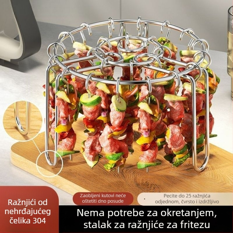 Stalak za ražnjiće od 304 nehrđajućeg čelika, vertikalni, za roštilj, air fryer i kućnu pećnicu, viseći