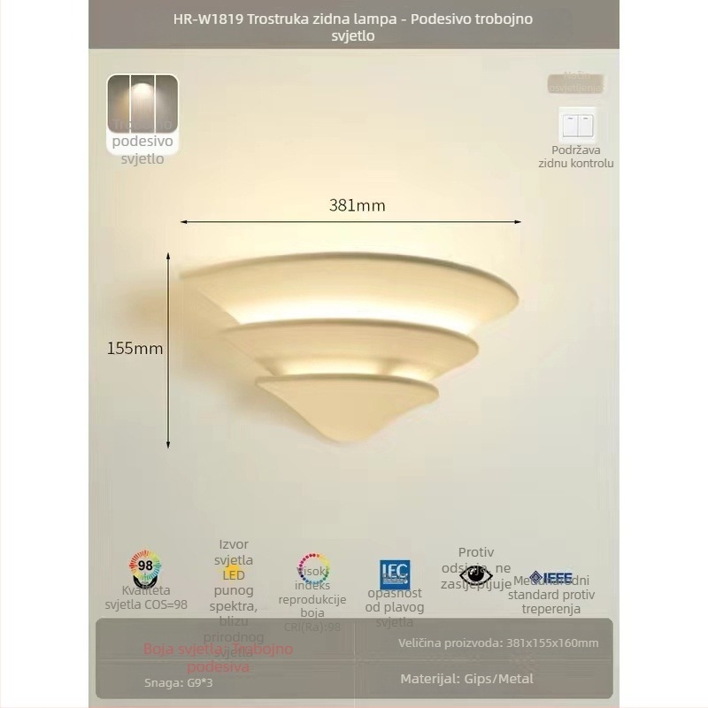 Zidna lampa od gipsa u francuskom stilu - dizajnerska, američki vintage stil, za spavaću sobu, atmosfera Wabi-Sabi