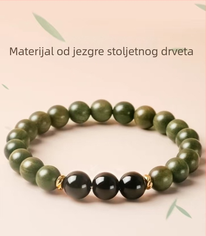 Prirodna zelena sandalovo drvo kristalna narukvica, unisex, ručno izrađene perle, dizajn pet elemenata, 6 mm, 27 perli