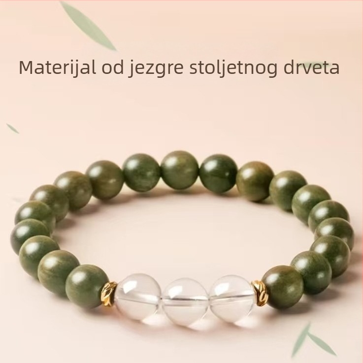 Prirodna zelena sandalovo drvo kristalna narukvica, unisex, ručno izrađene perle, dizajn pet elemenata, 6 mm, 27 perli