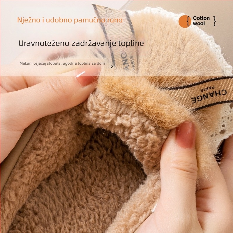 Ženske platnene papuče s mašnicom za dom, jesen-zima 2024, debeli potplat, tople i protuklizne