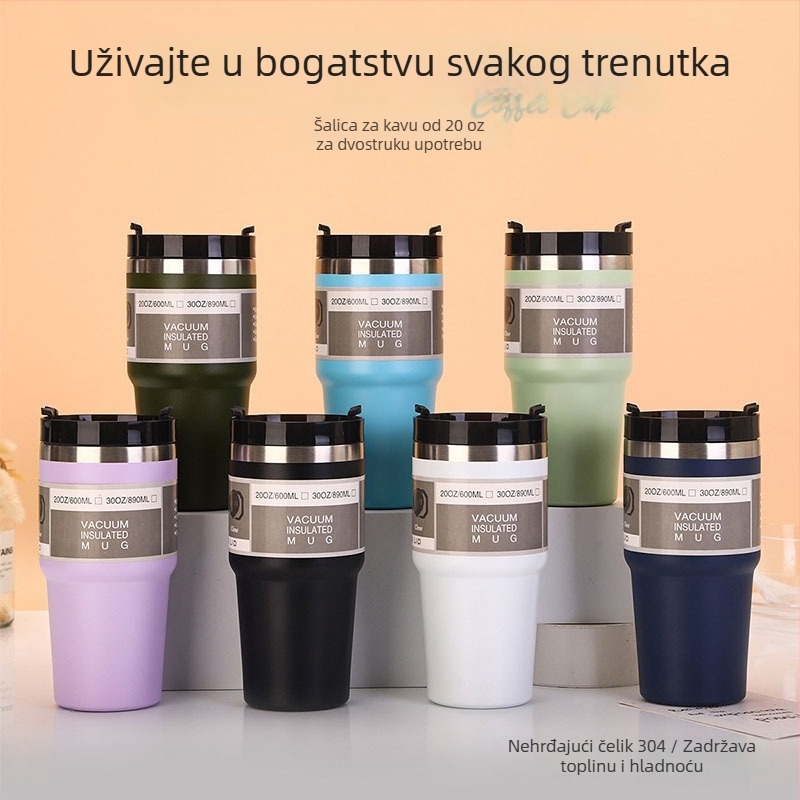 20oz dvostruko korištena šalica za kavu, moderne sportske prijenosne šalice za automobil, termos od 304 nehrđajućeg čelika
