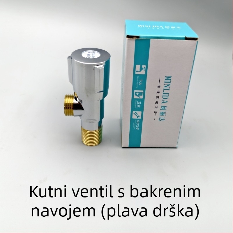 Bakreni kutni ventil za spoj bojlera i WC-a, elektroplakirani završetak, ugradnja u zid