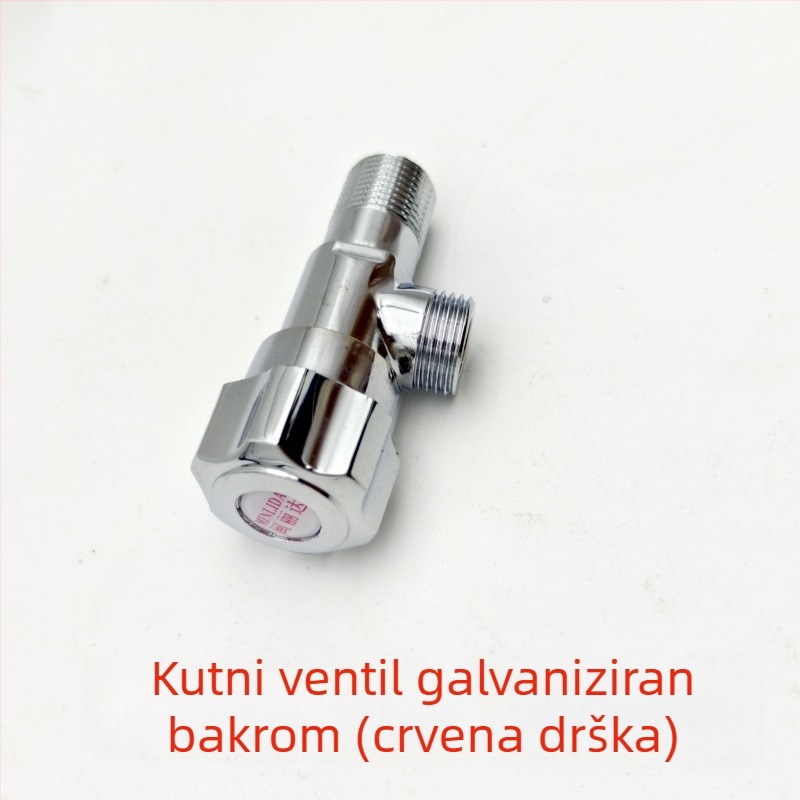 Bakreni kutni ventil za spoj bojlera i WC-a, elektroplakirani završetak, ugradnja u zid