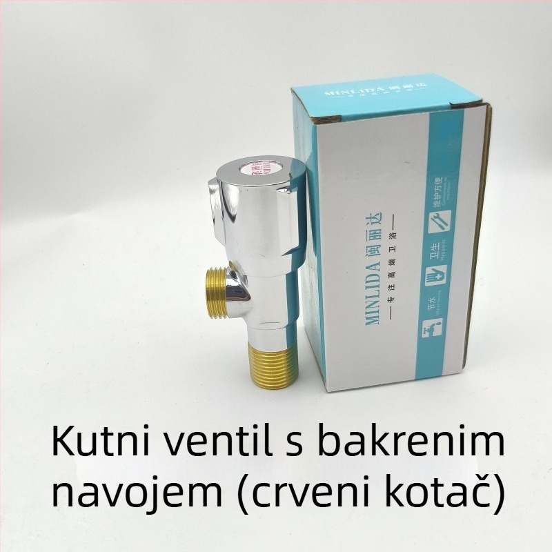 Bakreni kutni ventil za spoj bojlera i WC-a, elektroplakirani završetak, ugradnja u zid