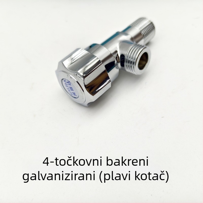 Bakreni kutni ventil za spoj bojlera i WC-a, elektroplakirani završetak, ugradnja u zid