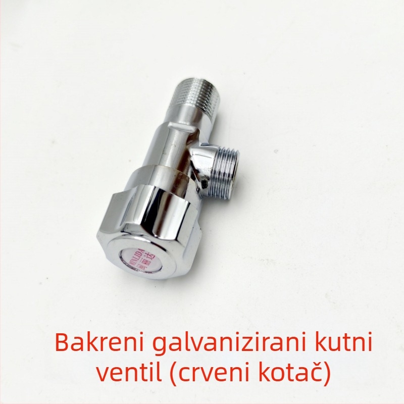 Bakreni kutni ventil za spoj bojlera i WC-a, elektroplakirani završetak, ugradnja u zid
