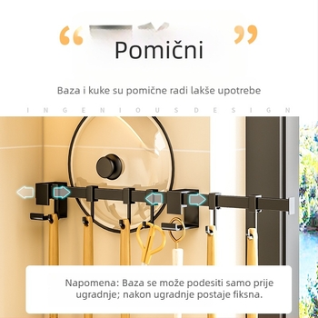 Zidni crni držač kuka za kuhinju, bez bušenja, držač za žlice i kuhinjske potrepštine, minimalistički dizajn