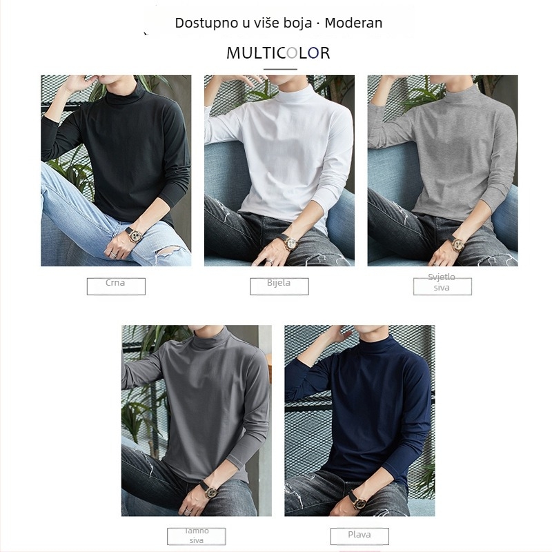 Muška majica s dugim rukavom i polu‑visokim ovratnikom – toplina fleece unutrašnjost, uski kroj, jesen-zima
