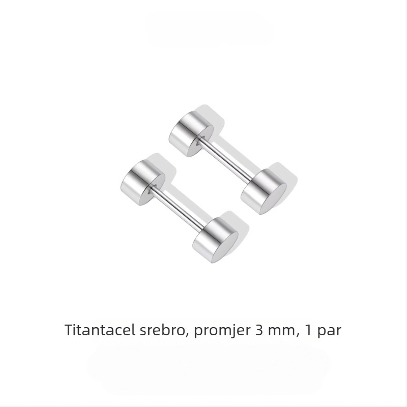 Barbell naušnice od titan čelika, crno-bijele, vijčani mehanizam, unisex modernog stila