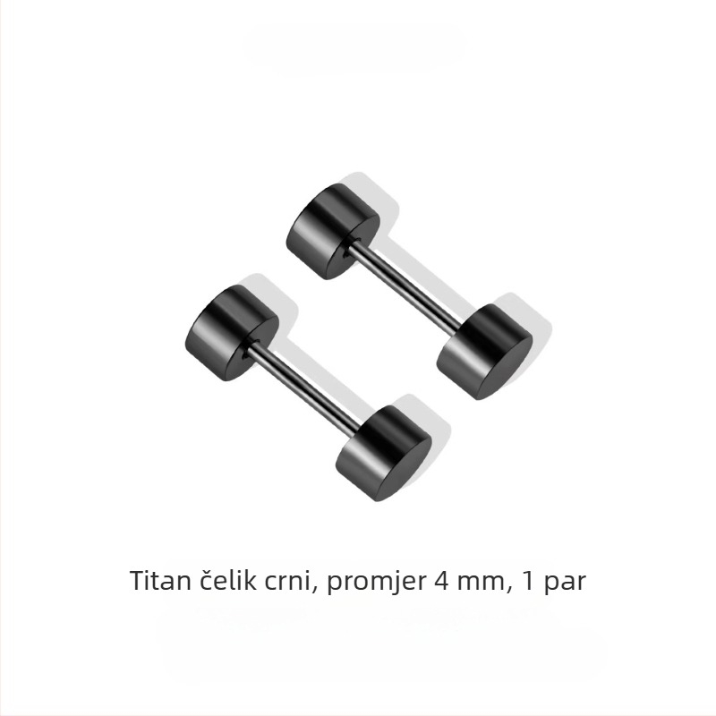 Barbell naušnice od titan čelika, crno-bijele, vijčani mehanizam, unisex modernog stila
