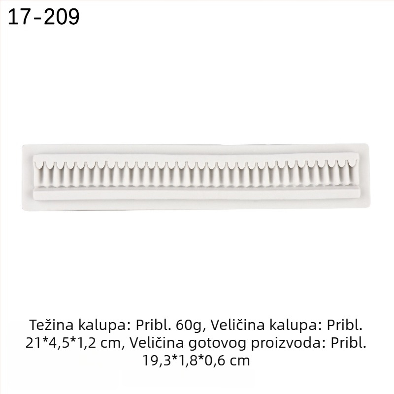 Silikonski kalup za rub torti s resicama, plisiranom teksturom i valovitim rubom, pravokutnog oblika