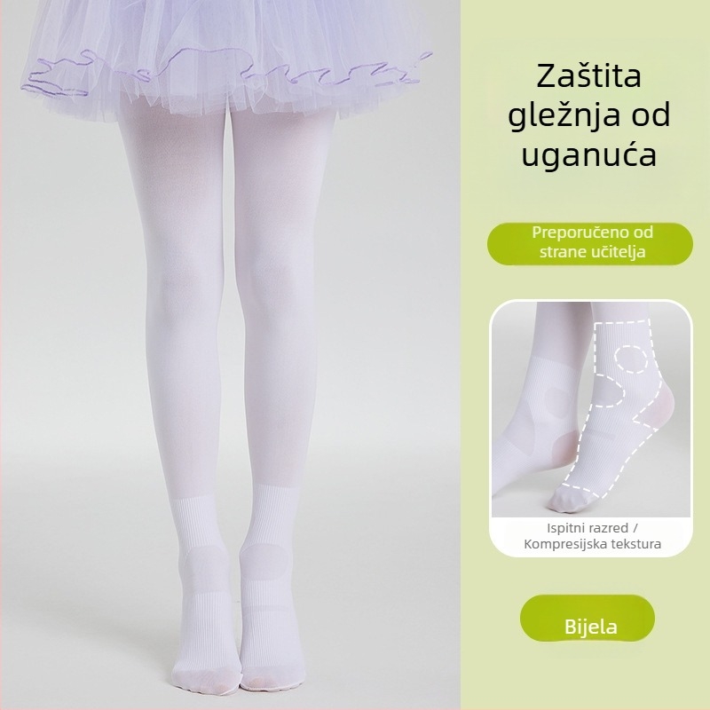 Dječje plesne čarape s zaštitom od uganuća, bijele tanke čarape za ljeto za djevojčice