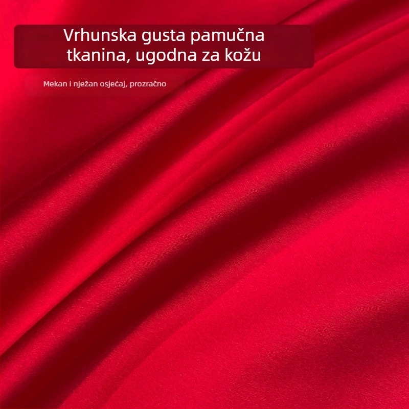 Crveno ušiveni set posteljine od pamuka za vjenčanja, četiri dijela, luksuzni stil, novi model 2026