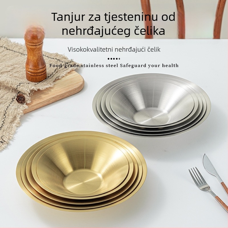 Tanjur od nehrđajućeg čelika u korejskom stilu za tjesteninu, zlatni tanjur za voće i salatu, tanjur za steak u zapadnom stilu za hotele, zdjela za ramen