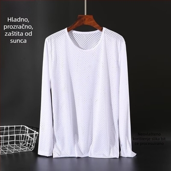 Bijela muška majica s dugim rukavima od ice silk, tankog, prozračnog i brzog sušenja, za ljeto i jesen