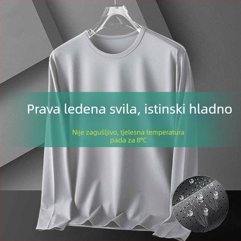 Muška tanka mrežasta majica s dugim rukavima od Ice Silk tkanine, široka silueta, prozračna, brzo suši, zaštita od sunca za aktivnosti na otvorenom