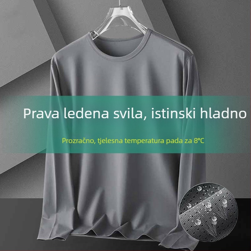 Muška tanka mrežasta majica s dugim rukavima od Ice Silk tkanine, široka silueta, prozračna, brzo suši, zaštita od sunca za aktivnosti na otvorenom