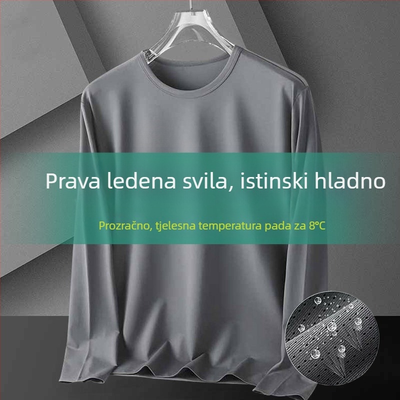 Muška tanka mrežasta majica s dugim rukavima od Ice Silk tkanine, široka silueta, prozračna, brzo suši, zaštita od sunca za aktivnosti na otvorenom