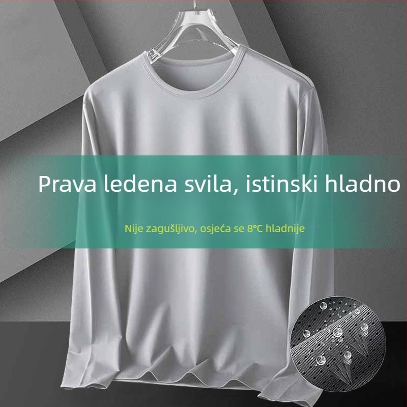 Muška tanka mrežasta majica s dugim rukavima od Ice Silk tkanine, široka silueta, prozračna, brzo suši, zaštita od sunca za aktivnosti na otvorenom