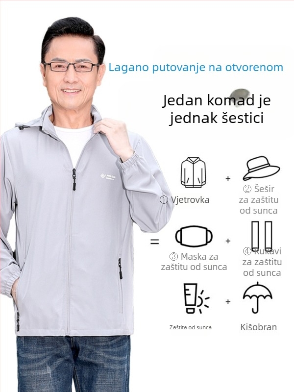 Muška lagana jakna s UV zaštitom, prozračna, s kapuljačom, za ljetni ribolov