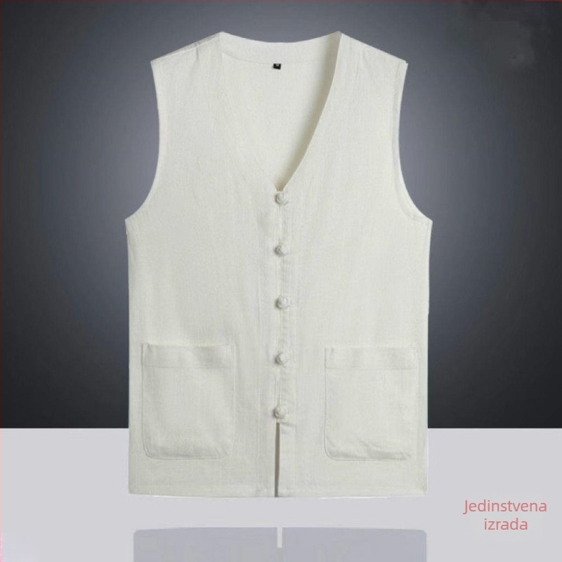 Muška ljetna lagana vesta u kineskom stilu, opuštenog kroja, oversize, plus veličina, vintage lanena vest