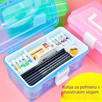 Dvoetažna prijenosna plastična kutija za pohranu s ručkom, za olovke, umjetničke materijale i lijekove